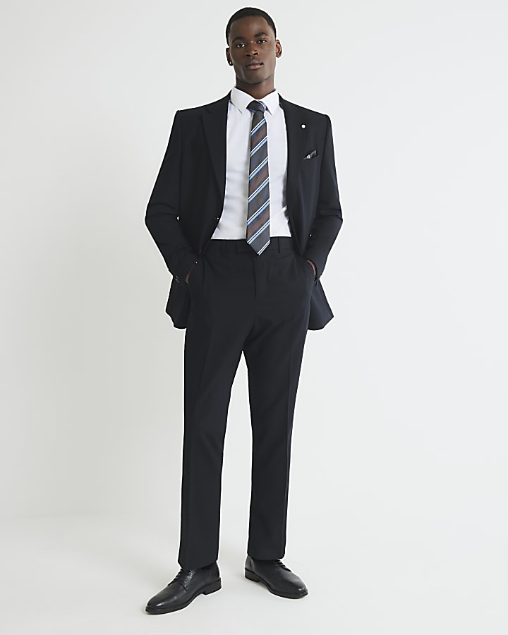 Black Regular Fit Pinstriped Suit Trousers