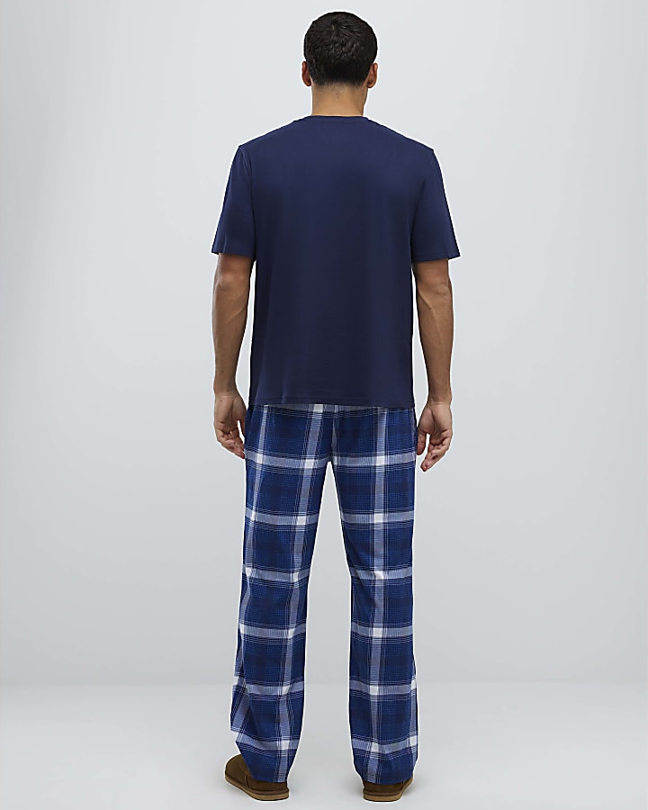 Navy Check Trousers Loungewear Set