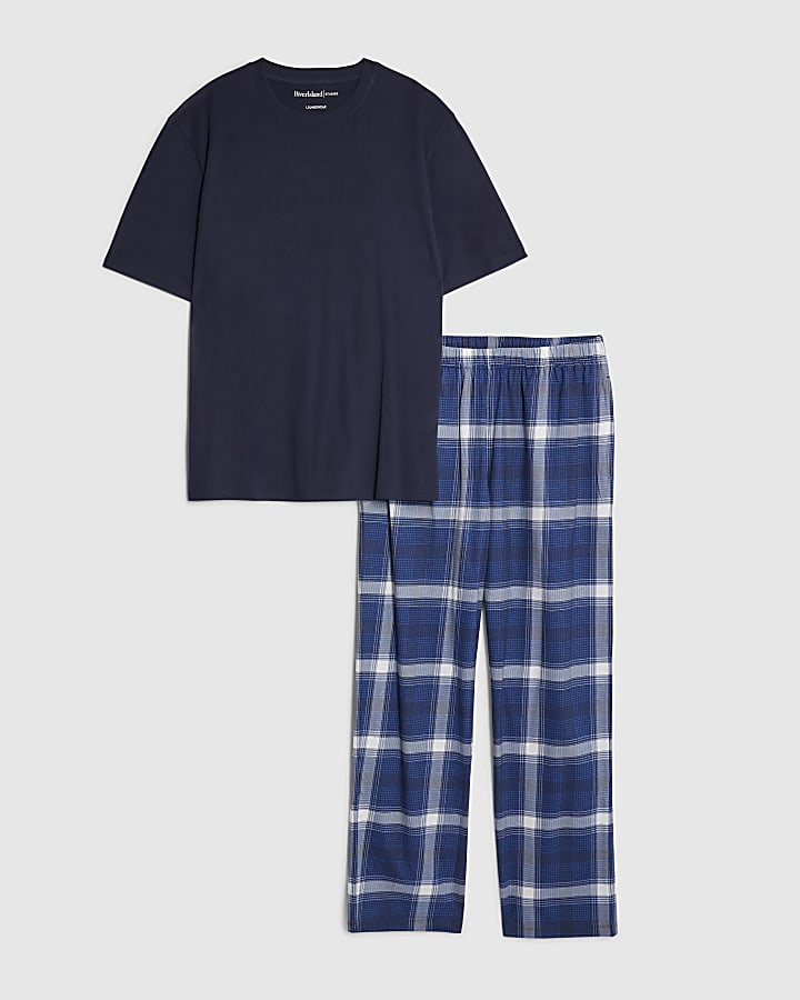 Navy Check Trousers Loungewear Set
