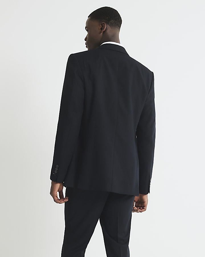 Black Regular Fit Pinstriped Suit Jacket