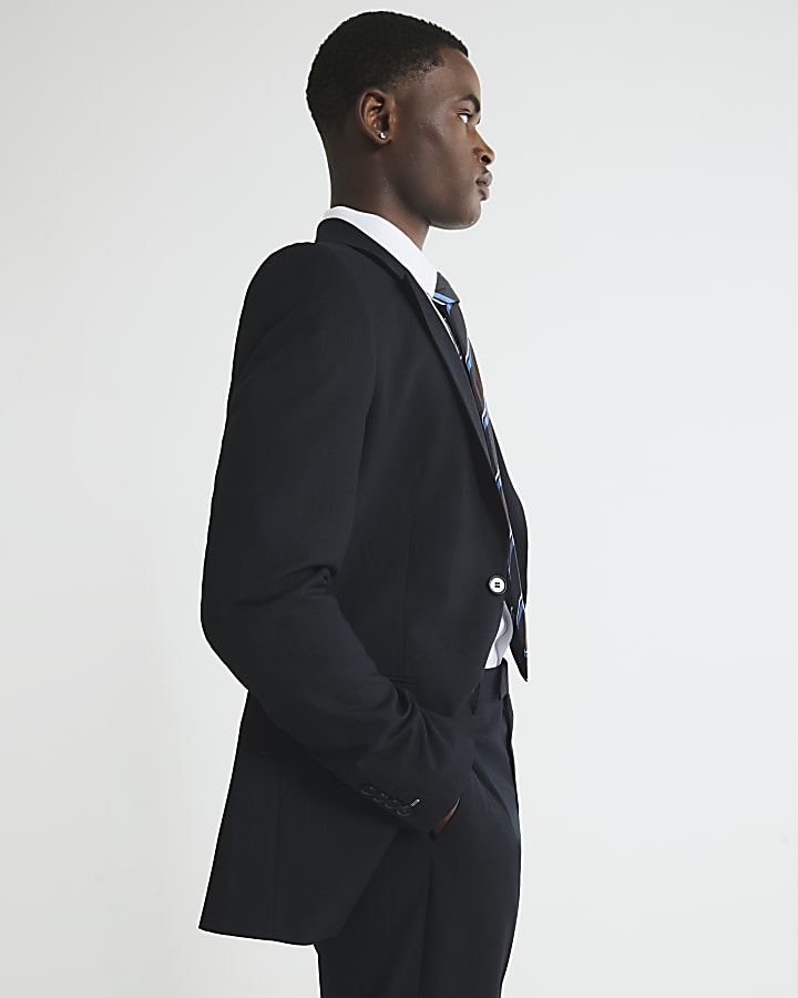 Black Regular Fit Pinstriped Suit Jacket