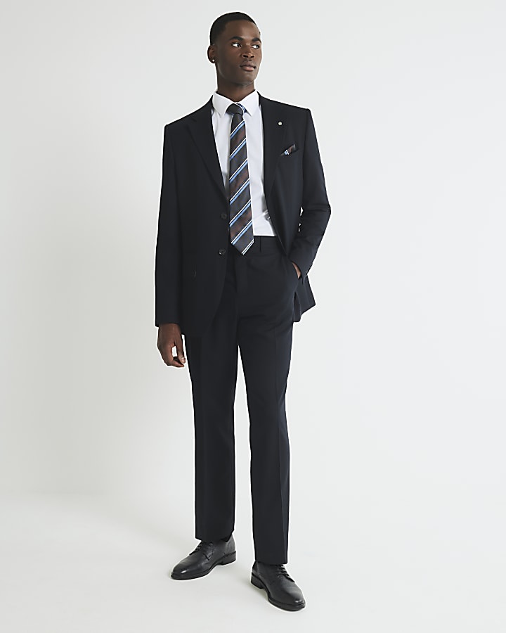 Black Regular Fit Pinstriped Suit Jacket