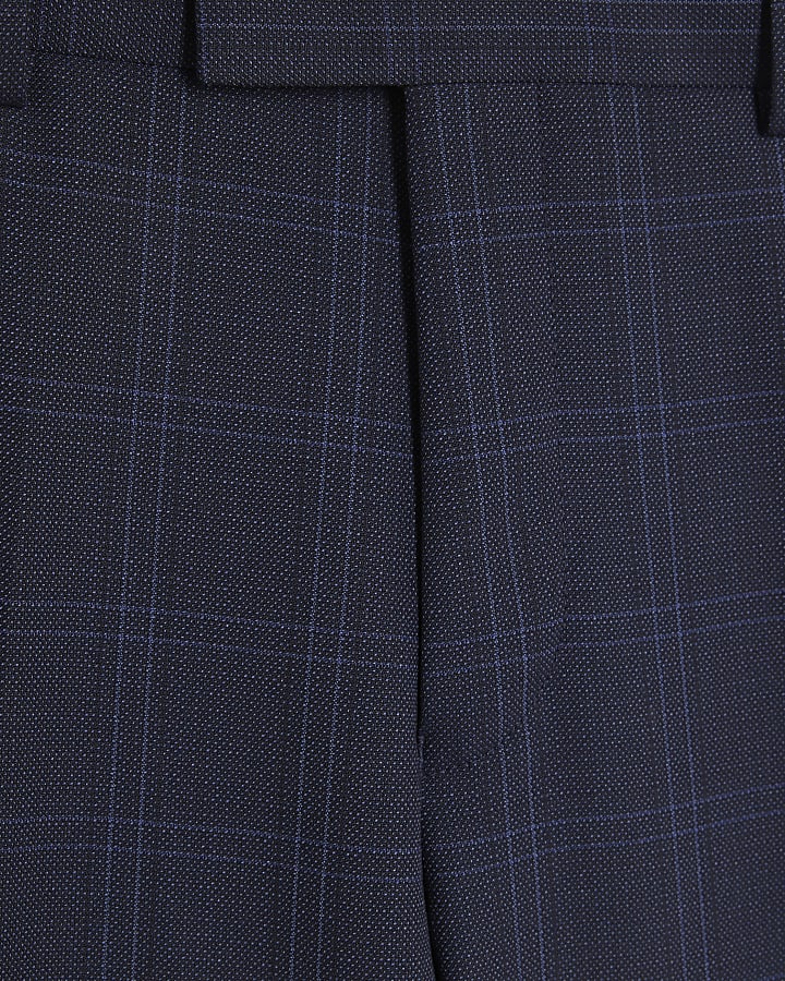 Blue Regular Fit Check Suit Trousers
