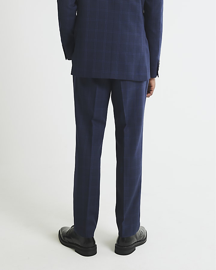 Blue Regular Fit Check Suit Trousers