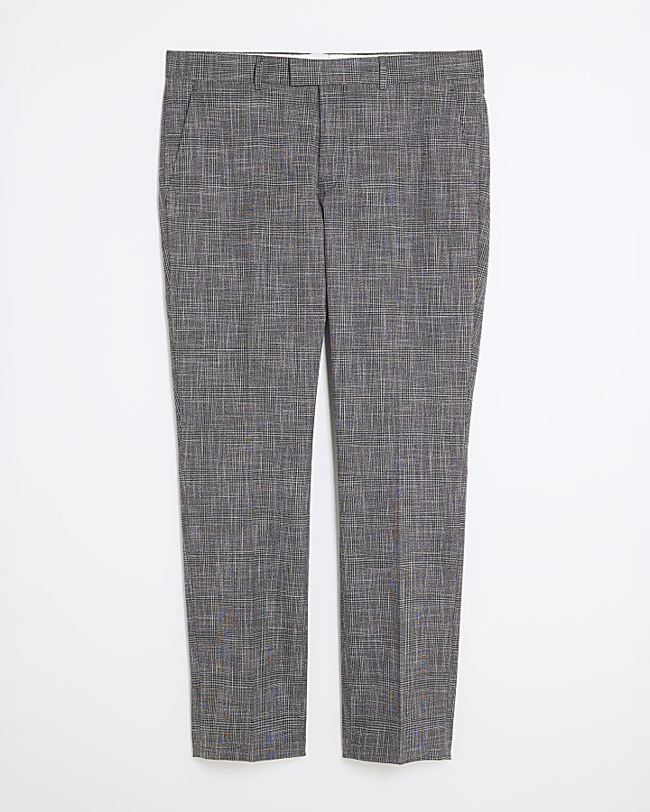 Grey Regular Fit Check Suit Trousers
