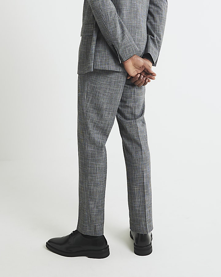Grey Regular Fit Check Suit Trousers