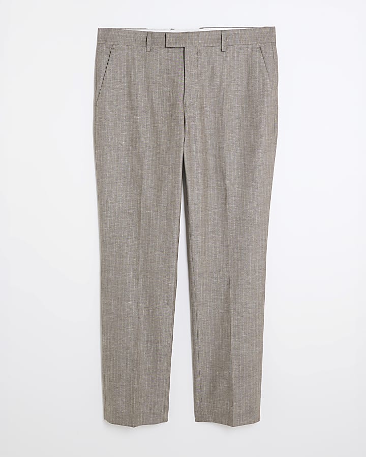Brown Regular Fit Pinstriped Suit Trousers