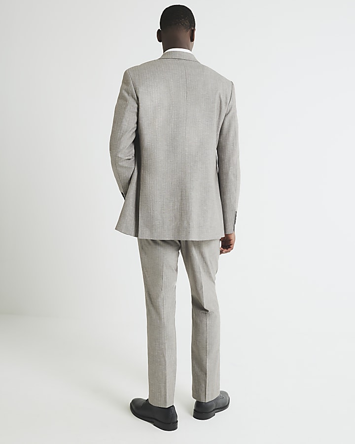 Brown Regular Fit Pinstriped Suit Trousers