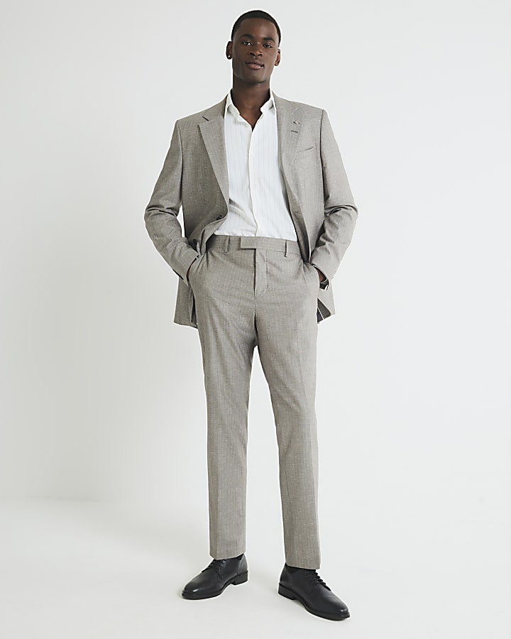 Brown Regular Fit Pinstriped Suit Trousers