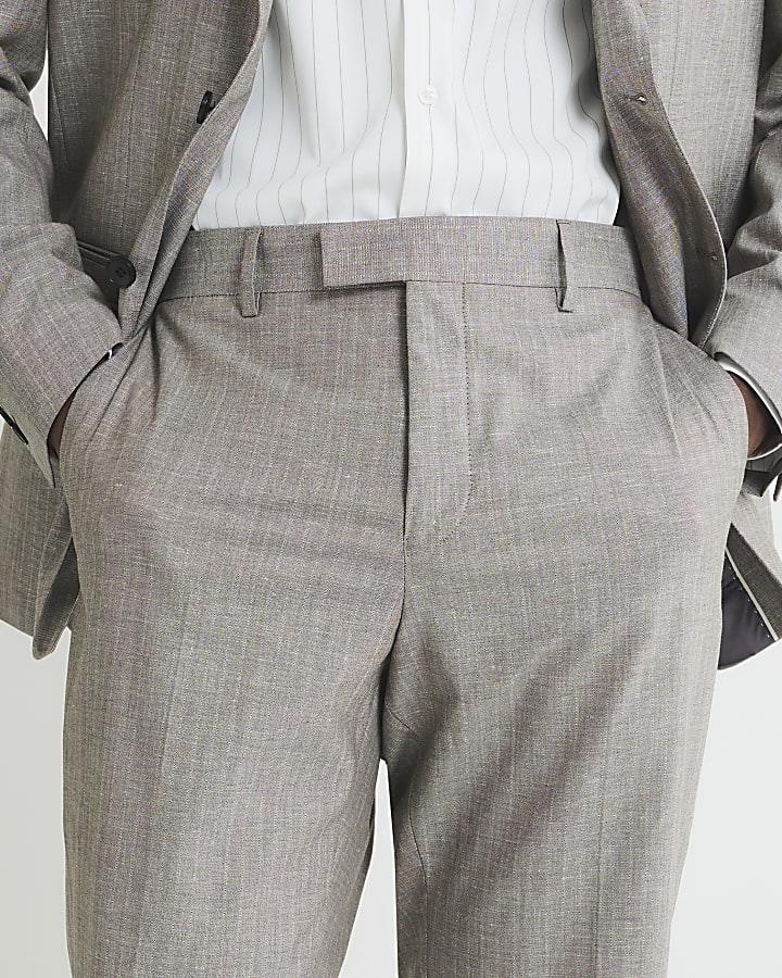 Brown Regular Fit Pinstriped Suit Trousers