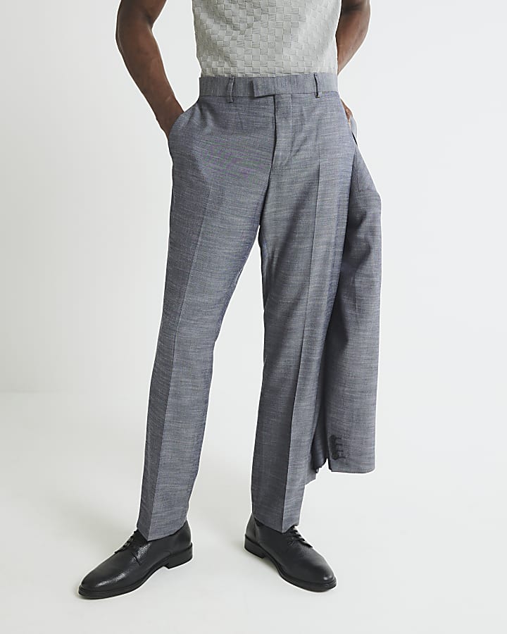 Blue Regular Fit Denim Suit Trousers