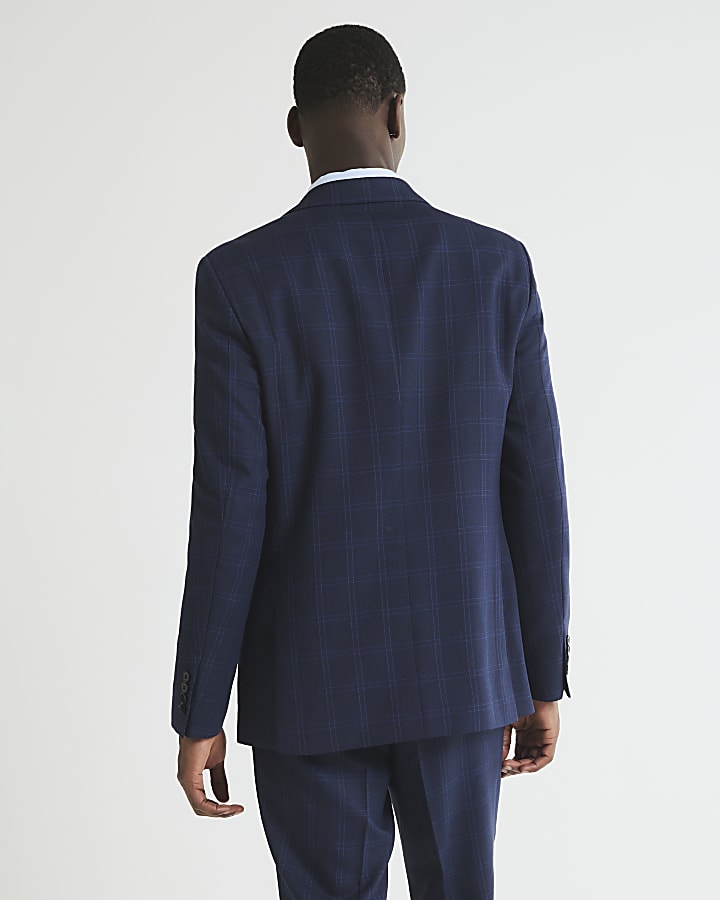 Blue Regular Fit Check Suit Jacket