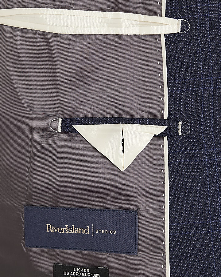Blue Regular Fit Check Suit Jacket