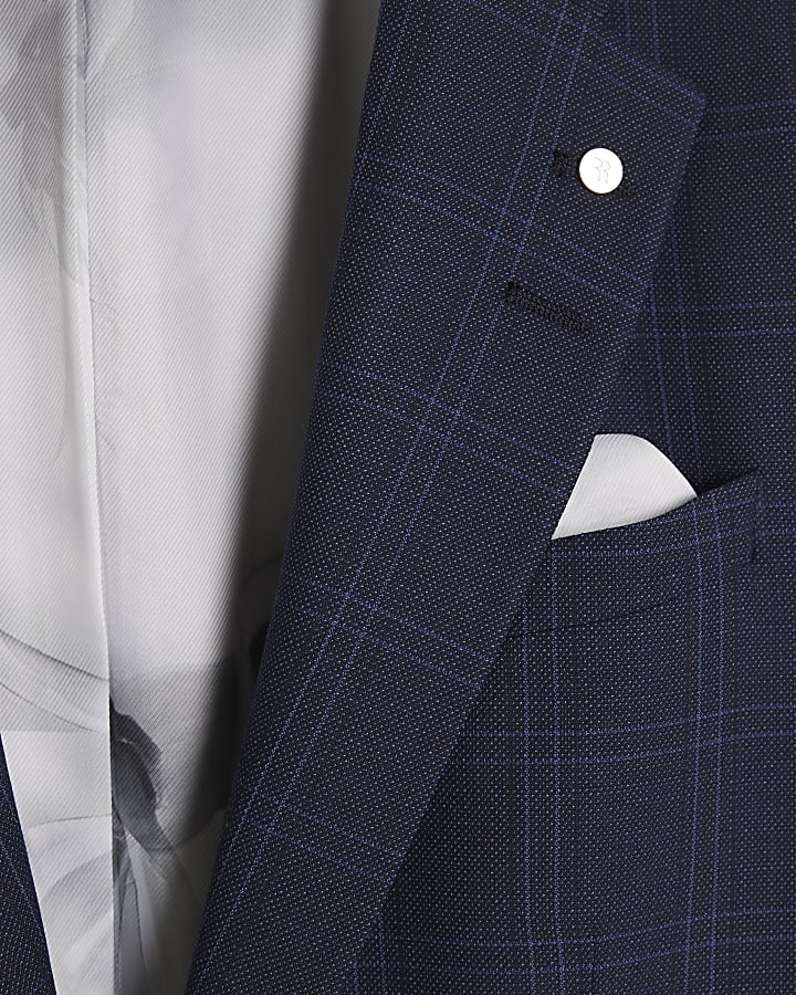 Blue Regular Fit Check Suit Jacket