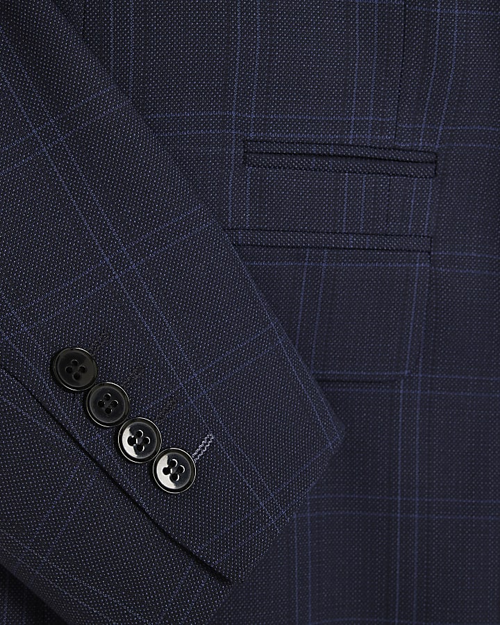 Blue Regular Fit Check Suit Jacket