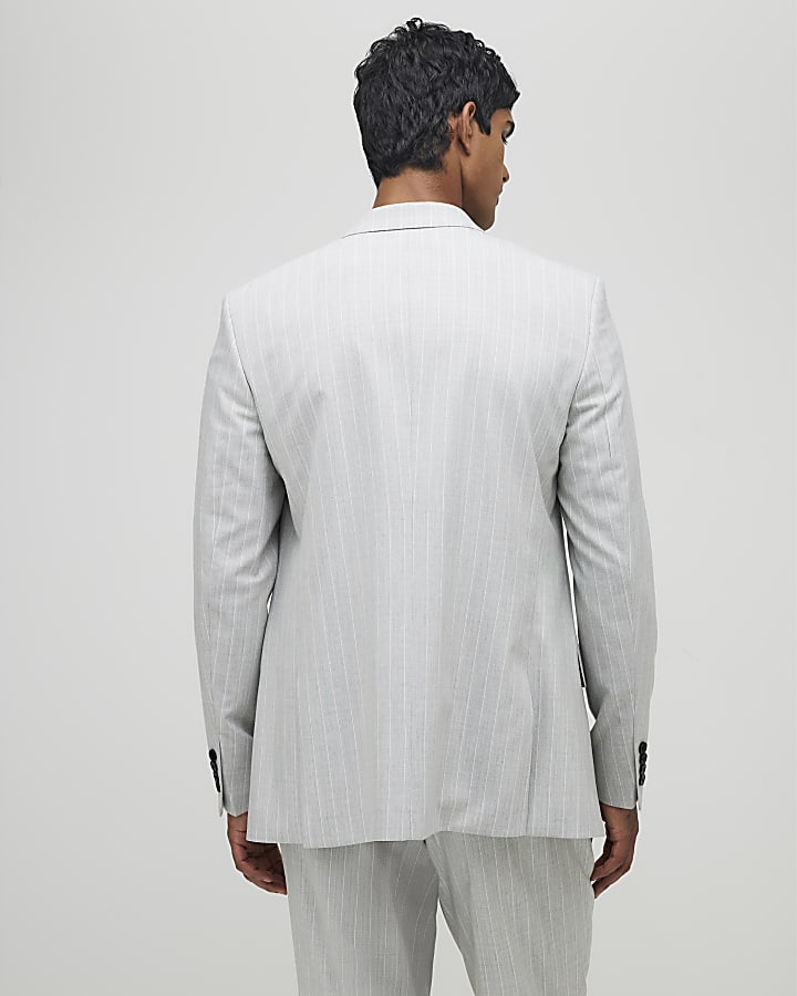 Grey Regular Fit Pinstriped Suit Jacket