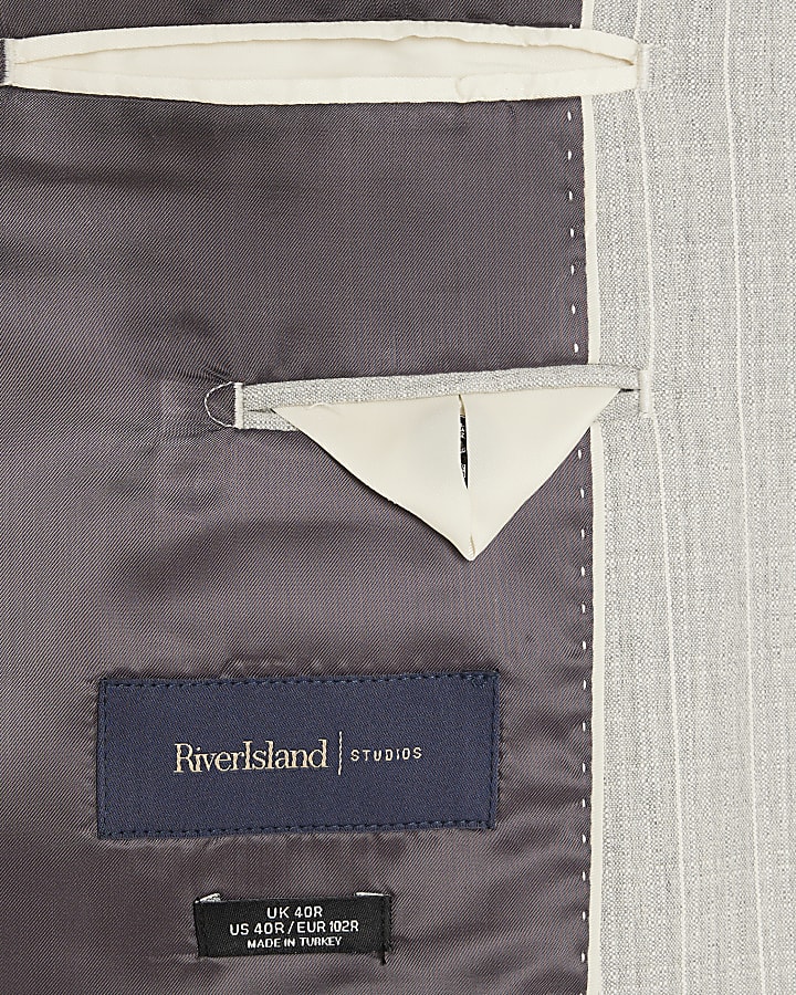 Grey Regular Fit Pinstriped Suit Jacket