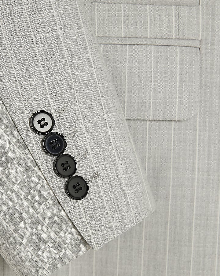 Grey Regular Fit Pinstriped Suit Jacket