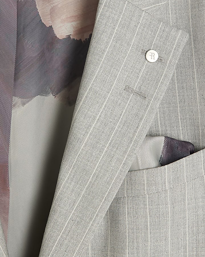 Grey Regular Fit Pinstriped Suit Jacket