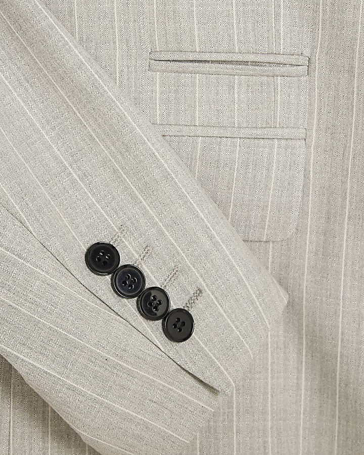 Grey Regular Fit Pinstriped Suit Jacket