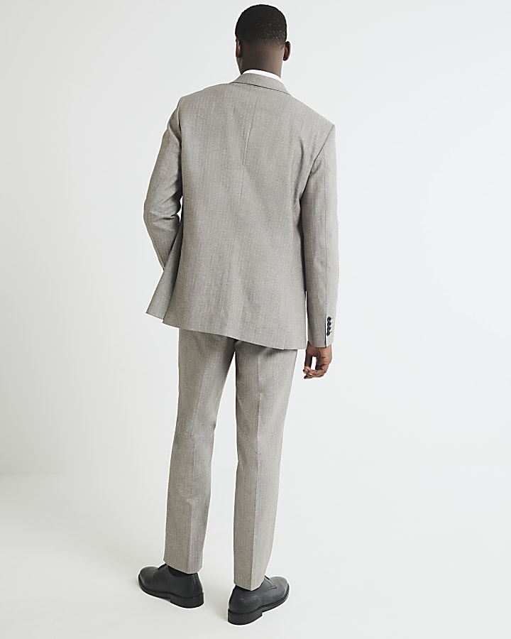 Brown Regular Fit Pinstriped Suit Jacket