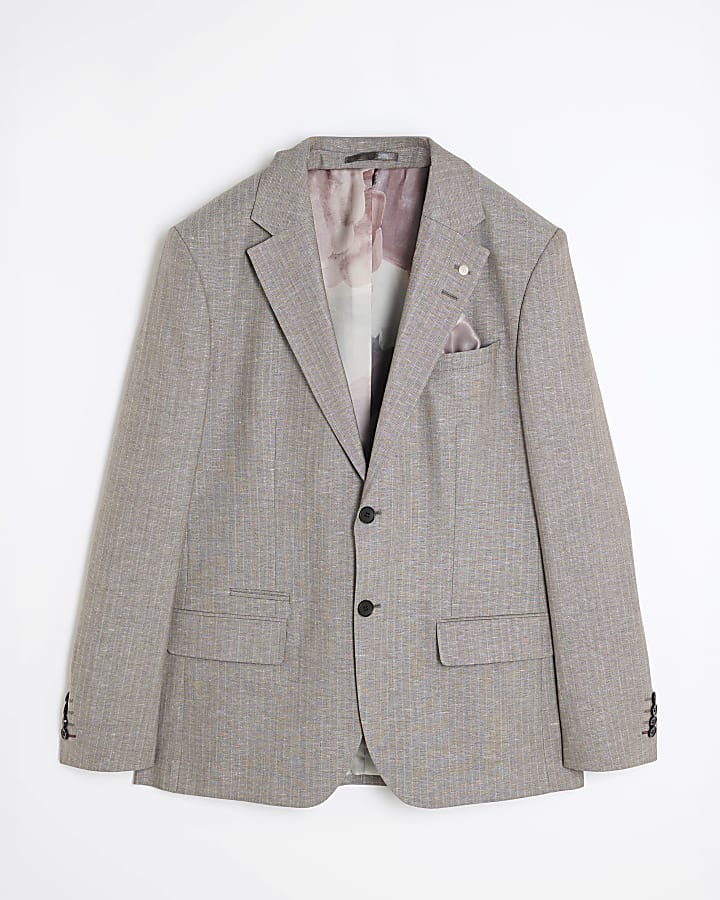 Brown Regular Fit Pinstriped Suit Jacket