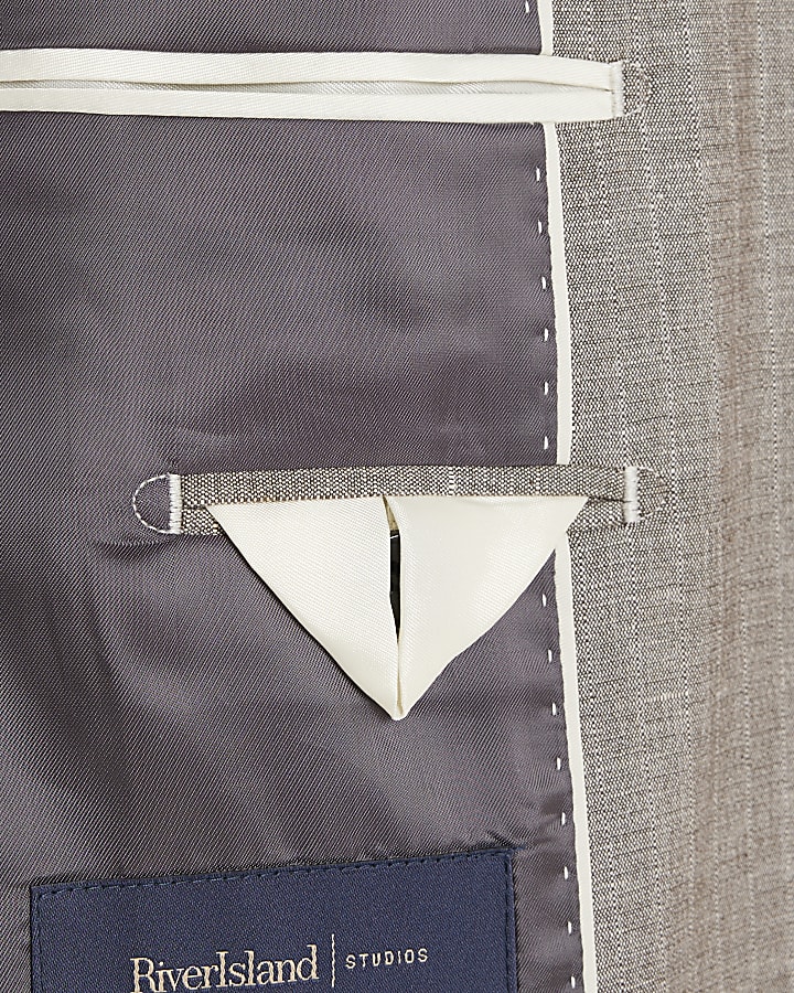 Brown Regular Fit Pinstriped Suit Jacket