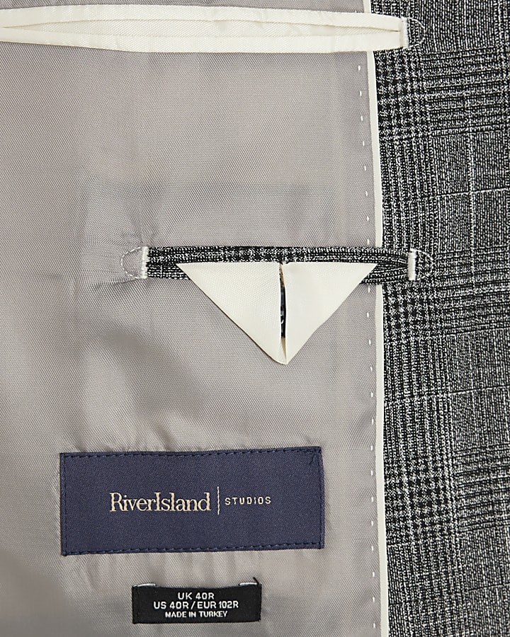 Grey Regular Fit Check Suit Jacket