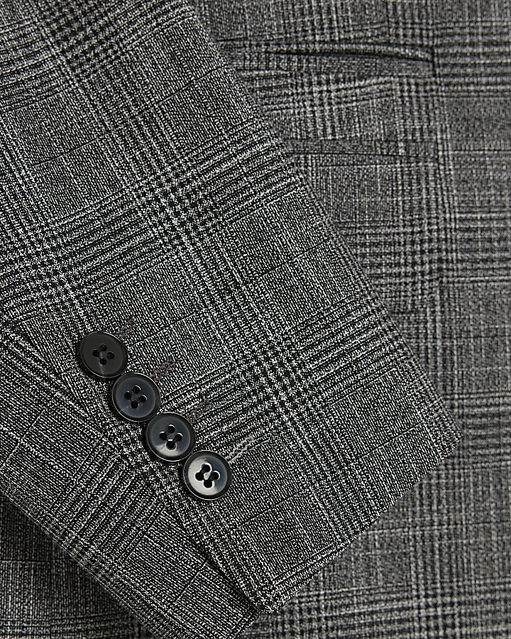 Grey Regular Fit Check Suit Jacket
