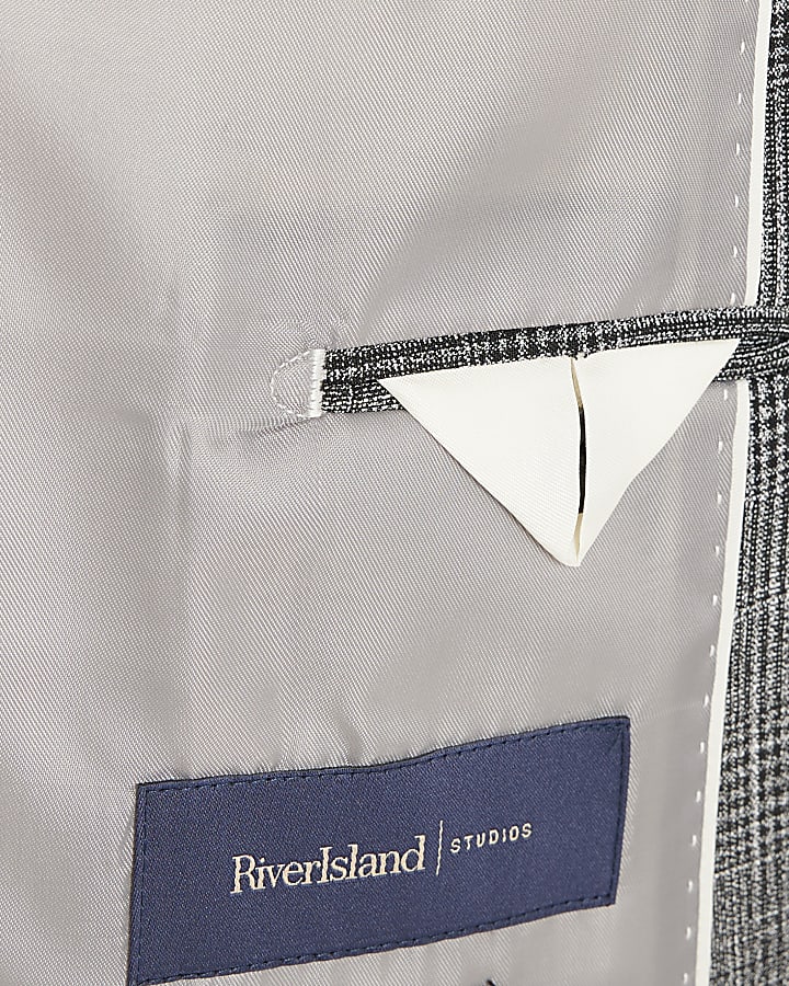 Grey Regular Fit Check Suit Jacket