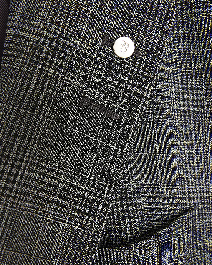 Grey Regular Fit Check Suit Jacket