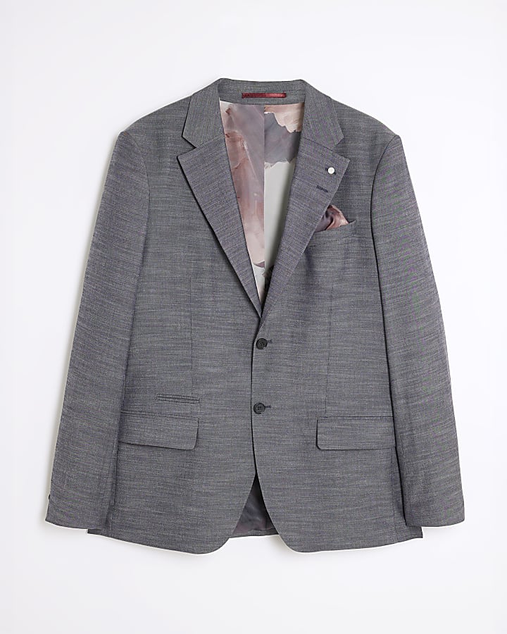 Blue Regular Fit Denim Suit Jacket