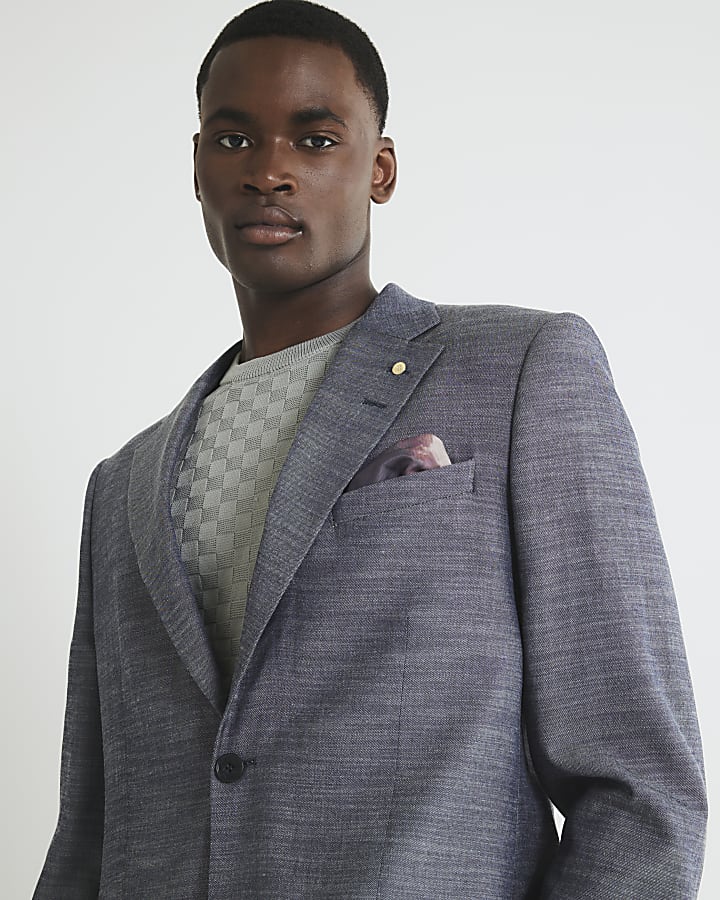 Blue Regular Fit Denim Suit Jacket