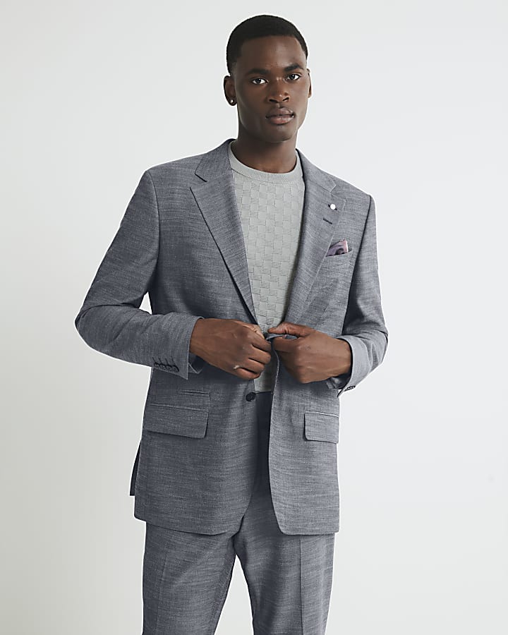 Blue Regular Fit Denim Suit Jacket