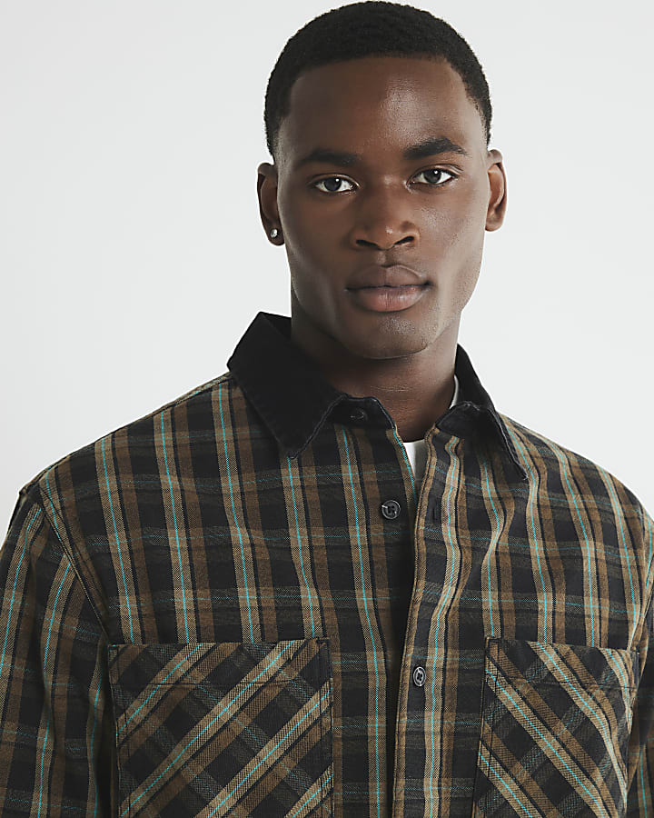 Brown Canvas Collar Check Overshirt