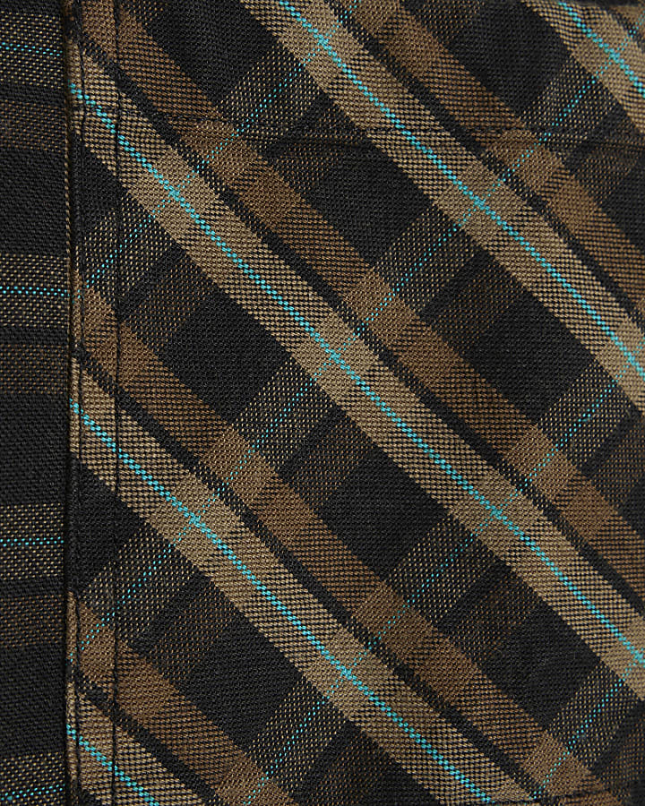 Brown Canvas Collar Check Overshirt