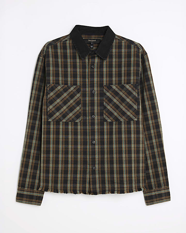 Brown Canvas Collar Check Overshirt