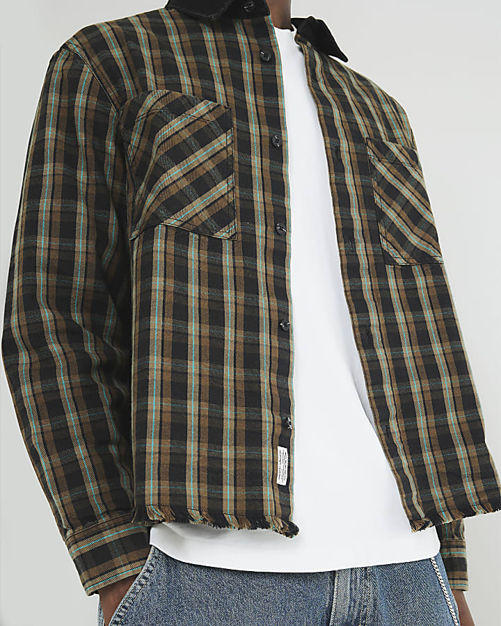 Brown Canvas Collar Check Overshirt