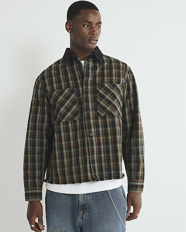 Brown Canvas Collar Check Overshirt