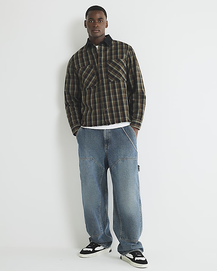 Brown Canvas Collar Check Overshirt