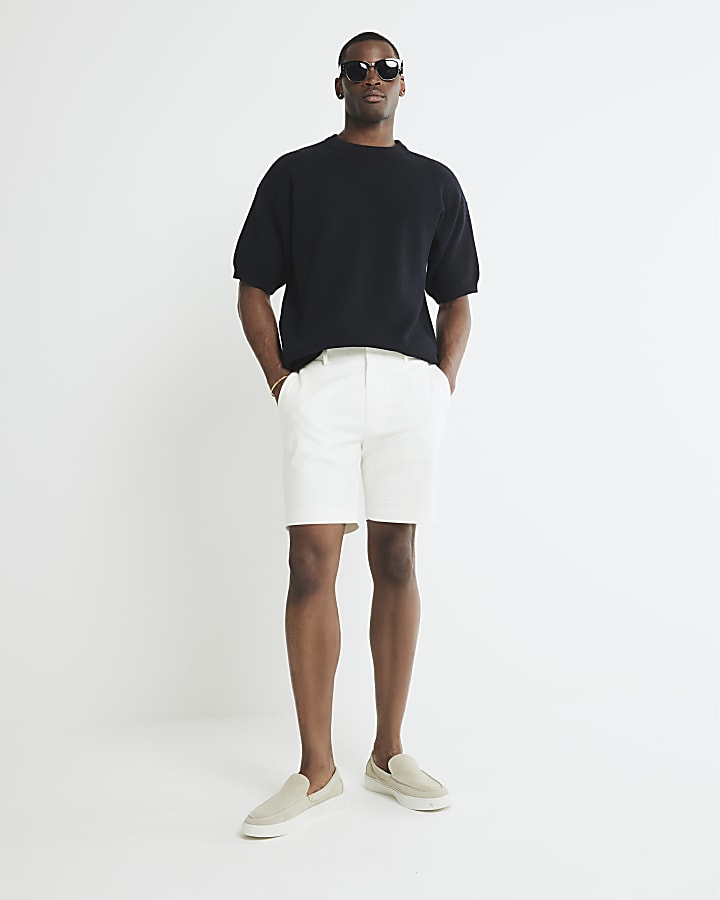 Cream Slim Fit Chino Shorts