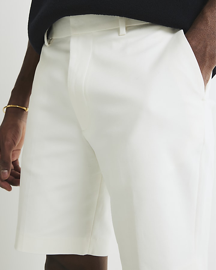 Cream Slim Fit Chino Shorts