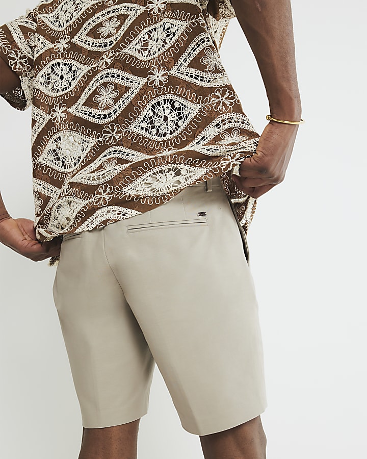 Beige Slim Fit Chino Shorts