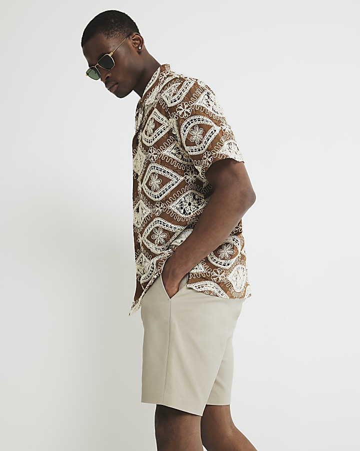 Beige Slim Fit Chino Shorts