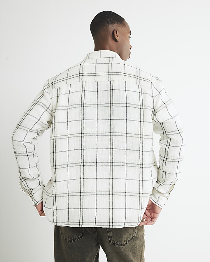 Cream Long Sleeve Regular Fit Checked Shirt