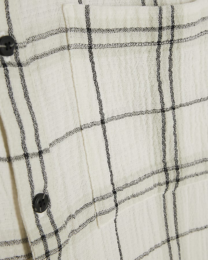 Cream Long Sleeve Regular Fit Checked Shirt