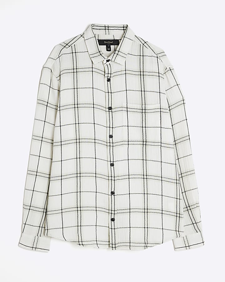 Cream Long Sleeve Regular Fit Checked Shirt