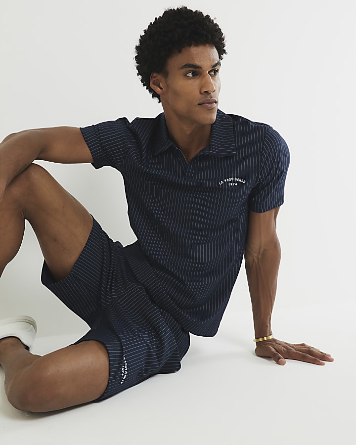 Navy Regular Fit Stripe Shorts