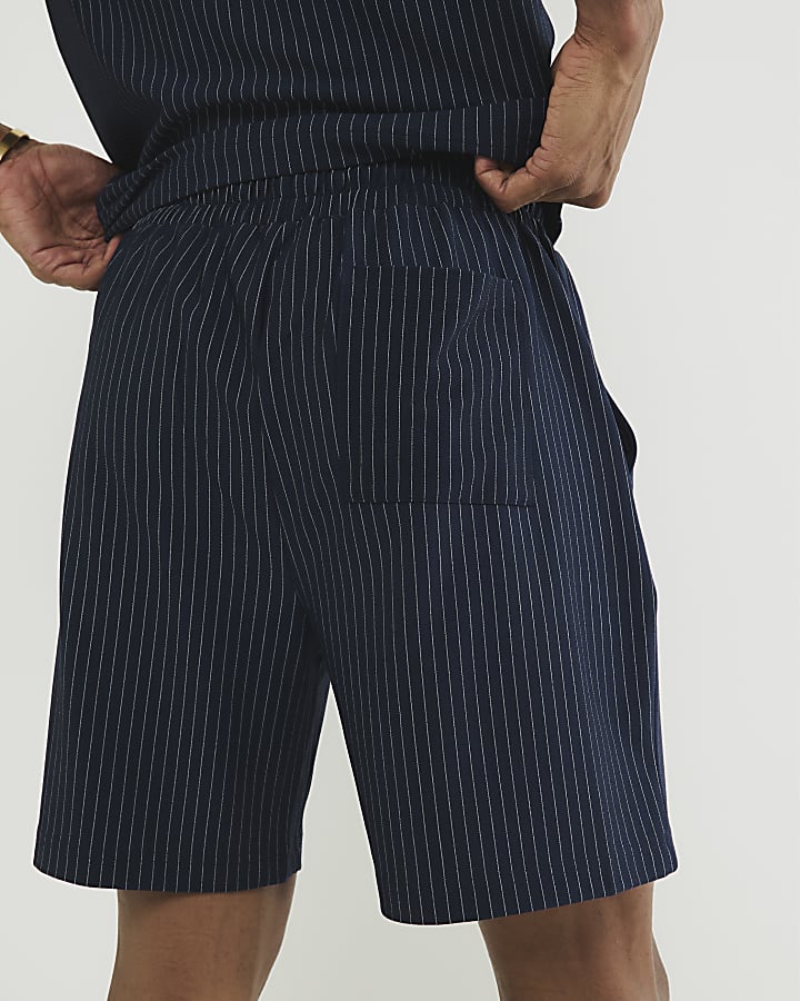 Navy Regular Fit Stripe Shorts