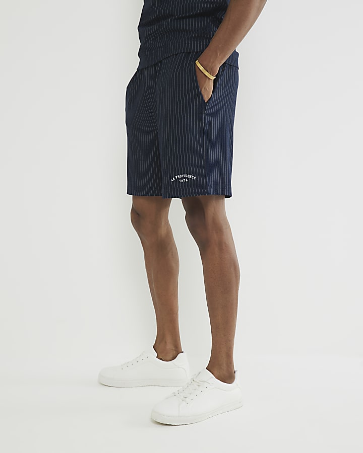 Navy Regular Fit Stripe Shorts
